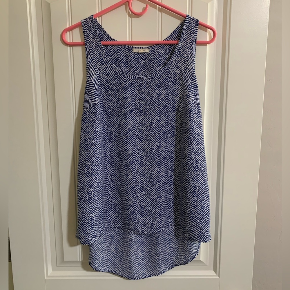 Pleione Blue/White High Low Design Tank Top Women’s Size Small